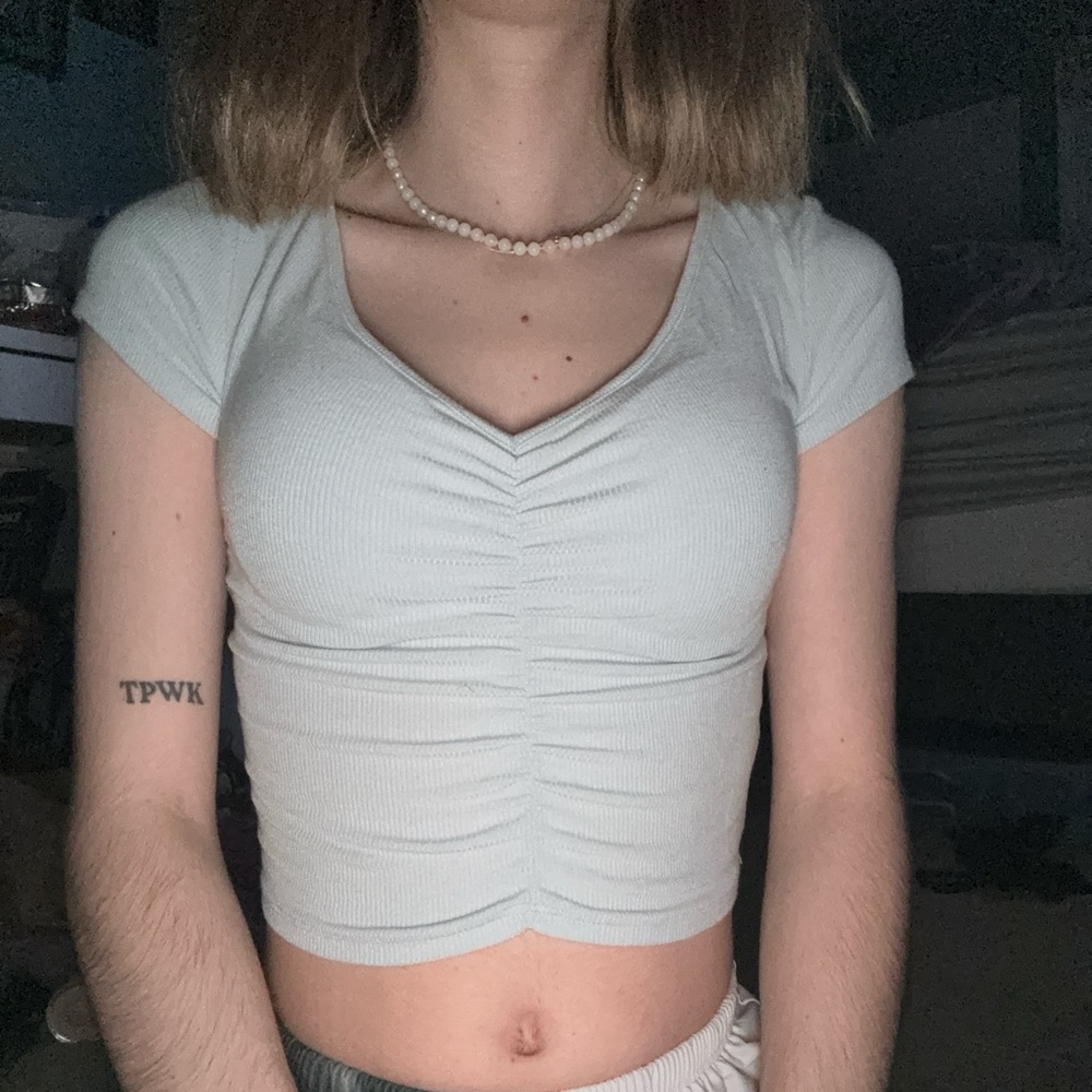 Garage Sky Blue Ruched Crop Top